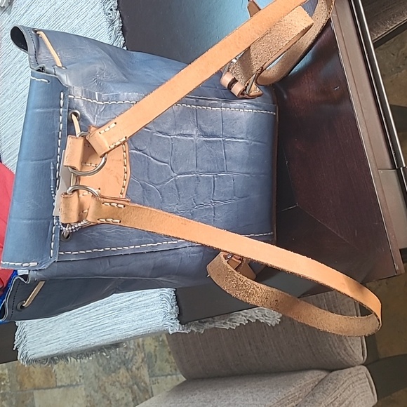 WOMENS BLUE CROC PRINT ITALIAN LEARHER BACKPACK
